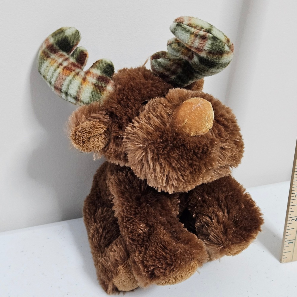 Russ Berrie Marty Moose Plushie Stuffed Animal‎ Plaid Antlers Cabin Lodge Rustic